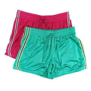 Lot 2 Pairs Nike Shorts Women Large Green Maroon Mesh Athletic Running Gym